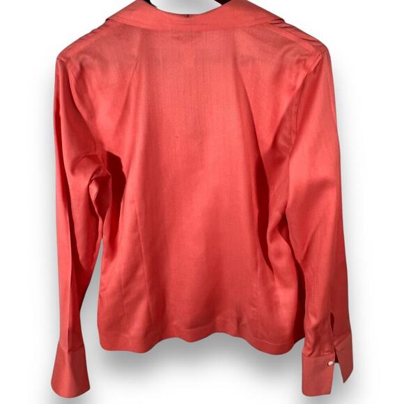 Talbots Blouse Herringbone Button Front Coral Pink Preppy Classic Size 10 - Picture 3 of 10